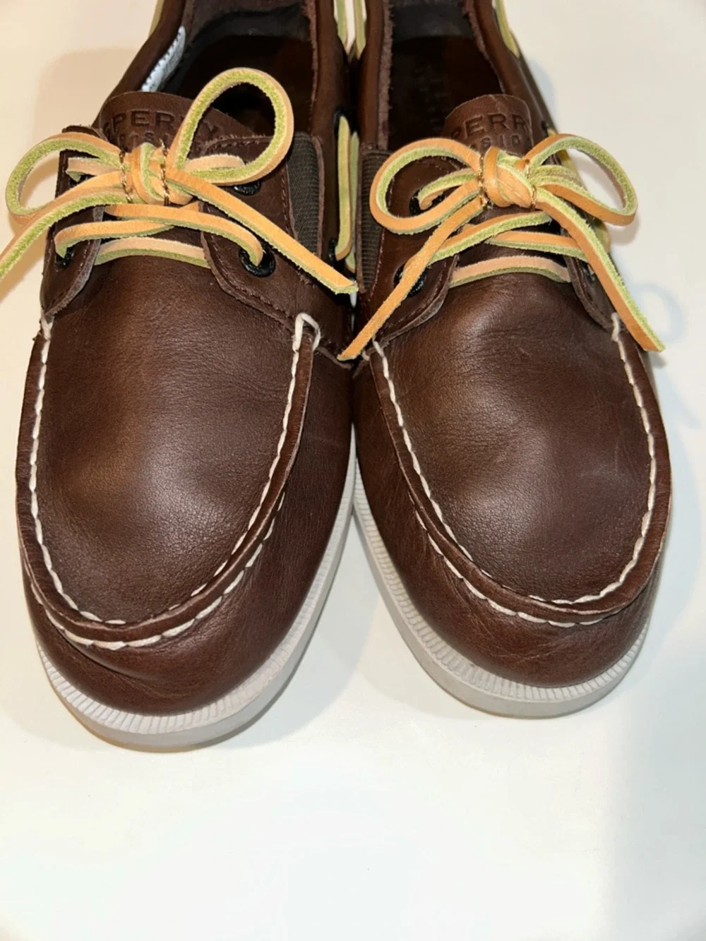 Sperry Brown Leather Boat Shoes with Tan Laces